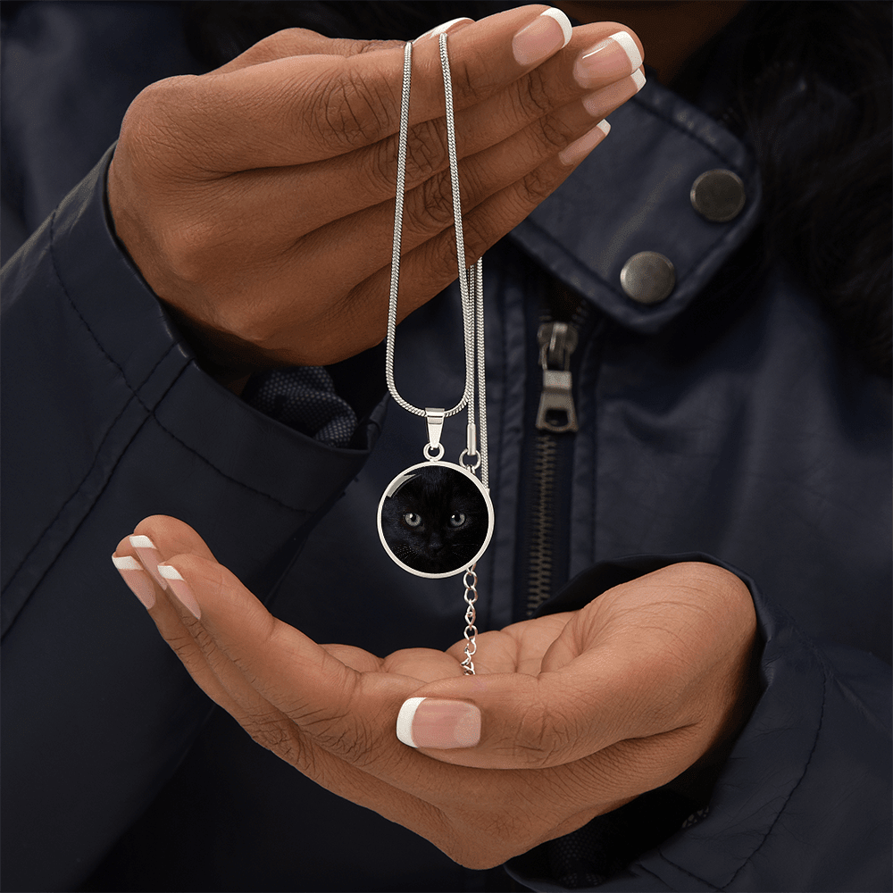 Black Cat Blue Eyes Circle Pendant Necklace - Jewelry, Necklaces - EpiAl's Shop
