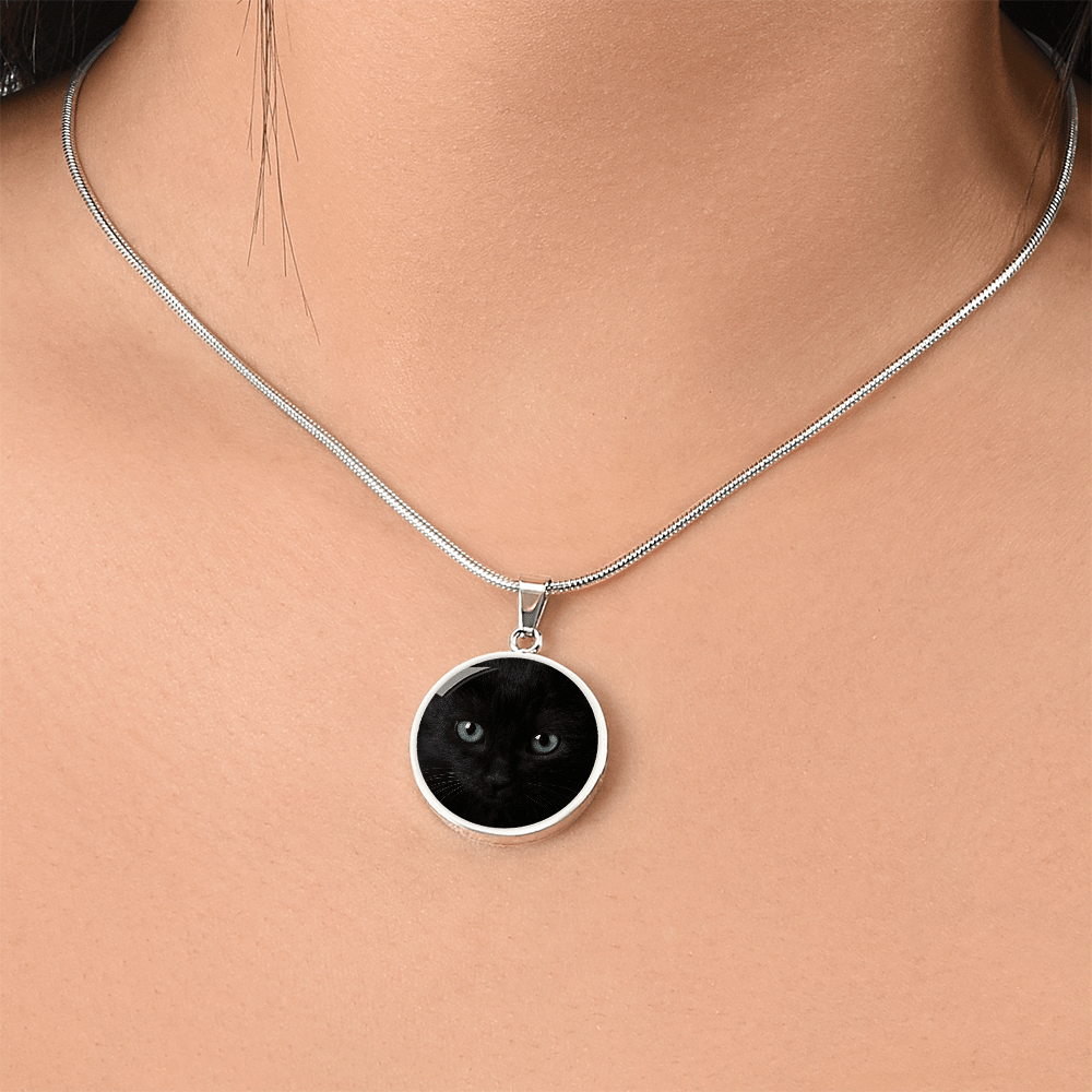Black Cat Blue Eyes Circle Pendant Necklace - Jewelry, Necklaces - EpiAl's Shop
