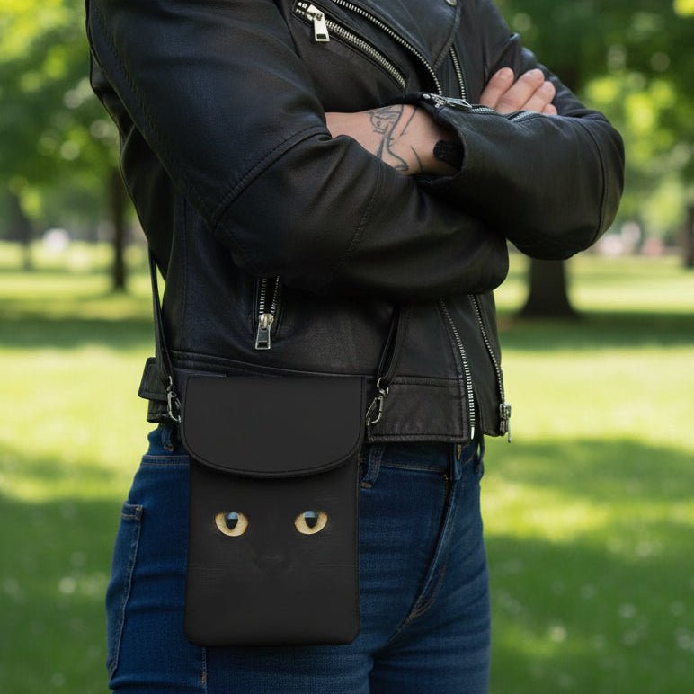 Black Cat Eyes Crossbody Phone Wallet | Minimalist Cat Phone Purse - Bags, Cell Phone Purse - EpiAl's Shop