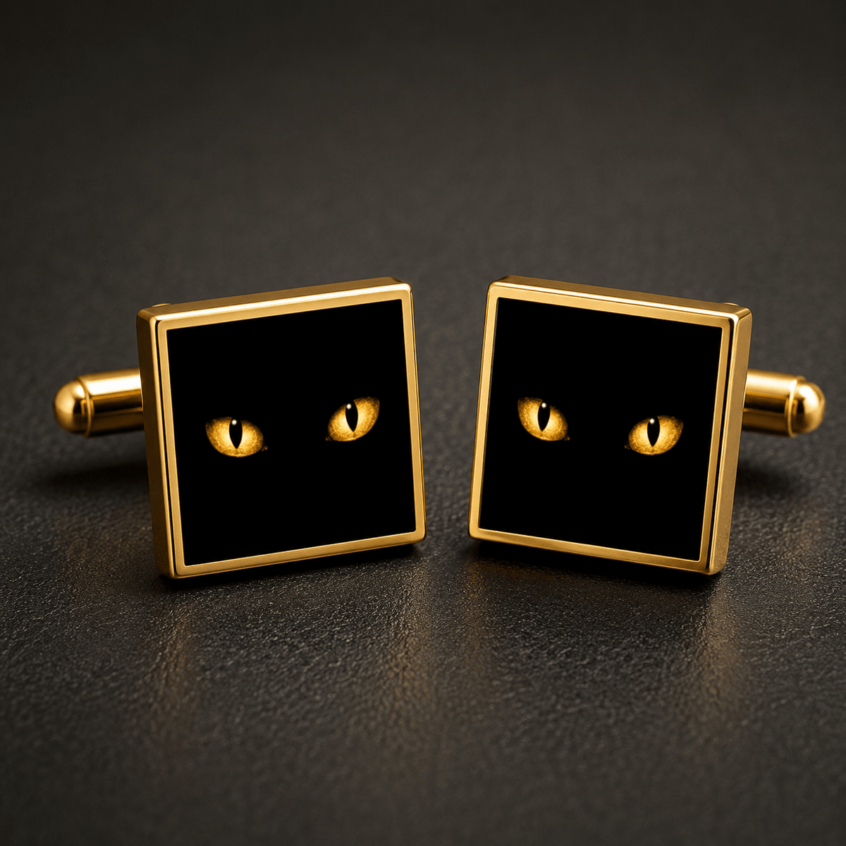 Black Cat Eyes Square Cuff Links | Minimalist Gold Eyes Formal Accessories for Men - Jewelry, Cufflinks - EpiAl's Shop