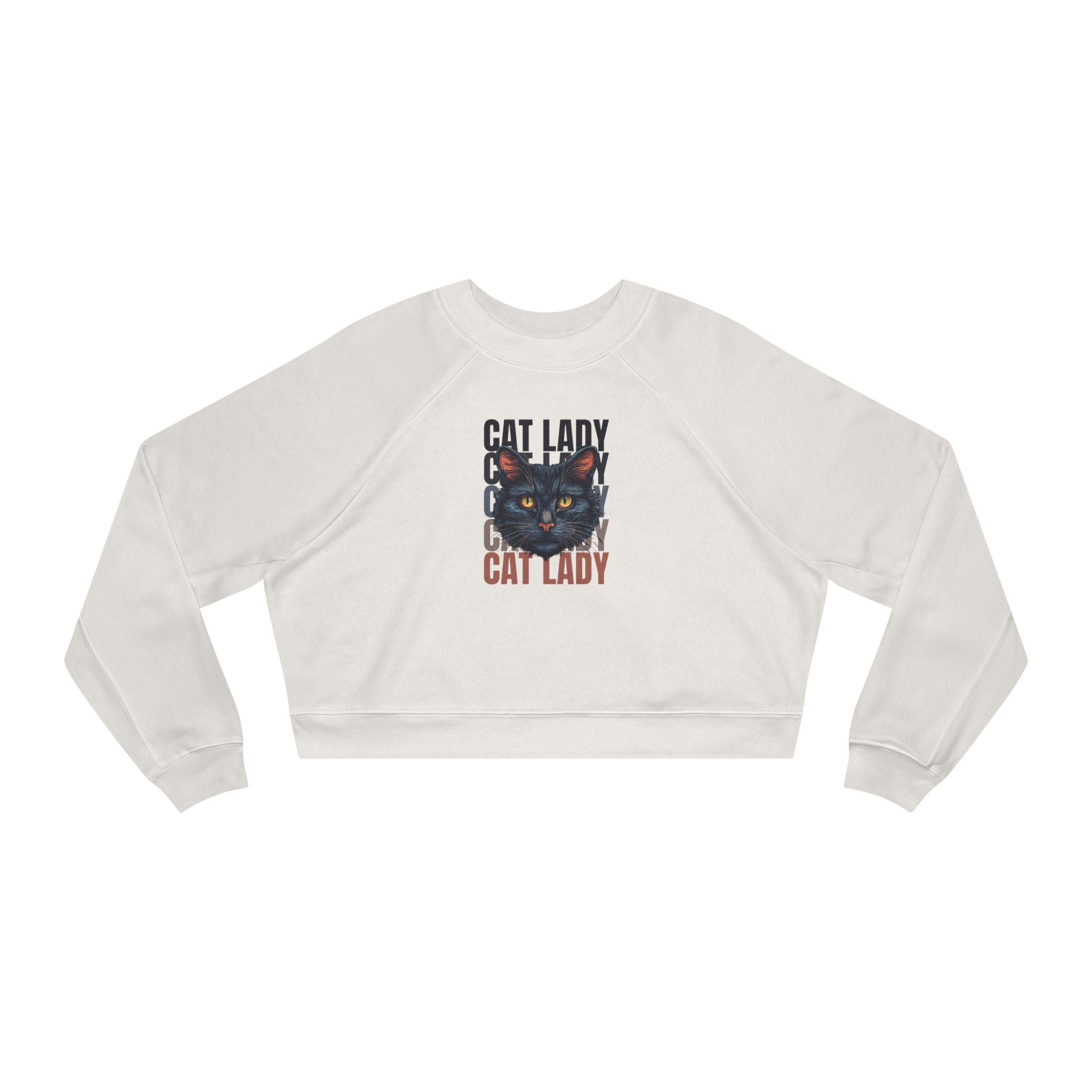 Black Cat Lady Cropped Fleece Pullover, Cozy Cat Lover Sweatshirt - Clothing, Sweatshirts, Crop - EpiAl's Shop