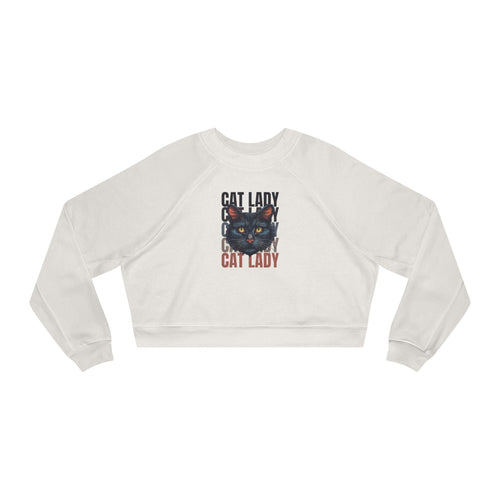 Black Cat Lady Cropped Fleece Pullover, Cozy Cat Lover Sweatshirt - Clothing, Sweatshirts, Crop - EpiAl's Shop