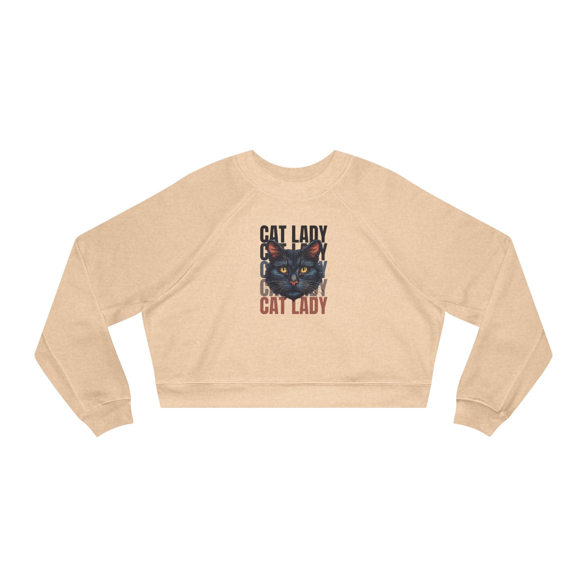 Black Cat Lady Cropped Fleece Pullover, Cozy Cat Lover Sweatshirt - Clothing, Sweatshirts, Crop - EpiAl's Shop