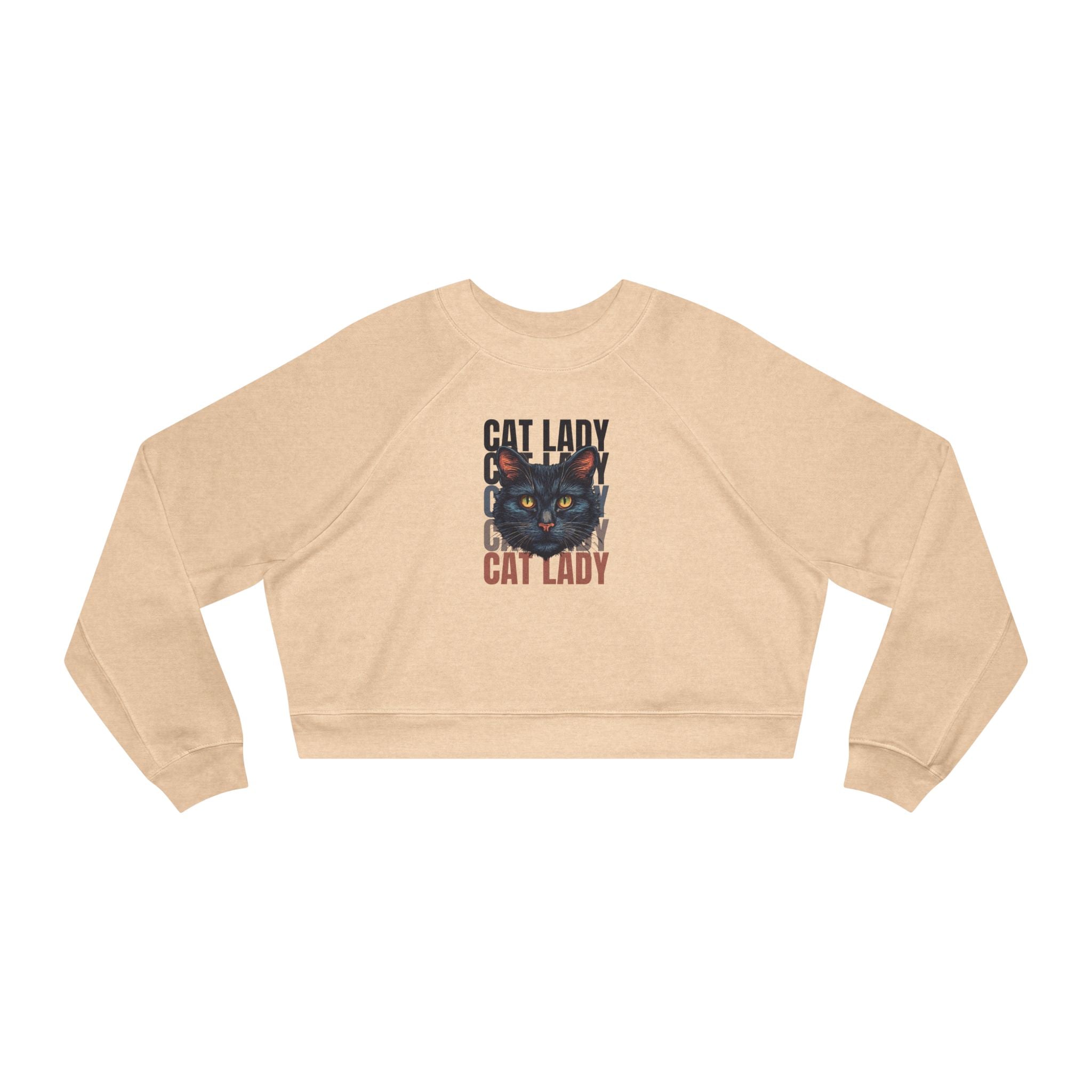 Black Cat Lady Cropped Fleece Pullover, Cozy Cat Lover Sweatshirt - Clothing, Sweatshirts, Crop - EpiAl's Shop
