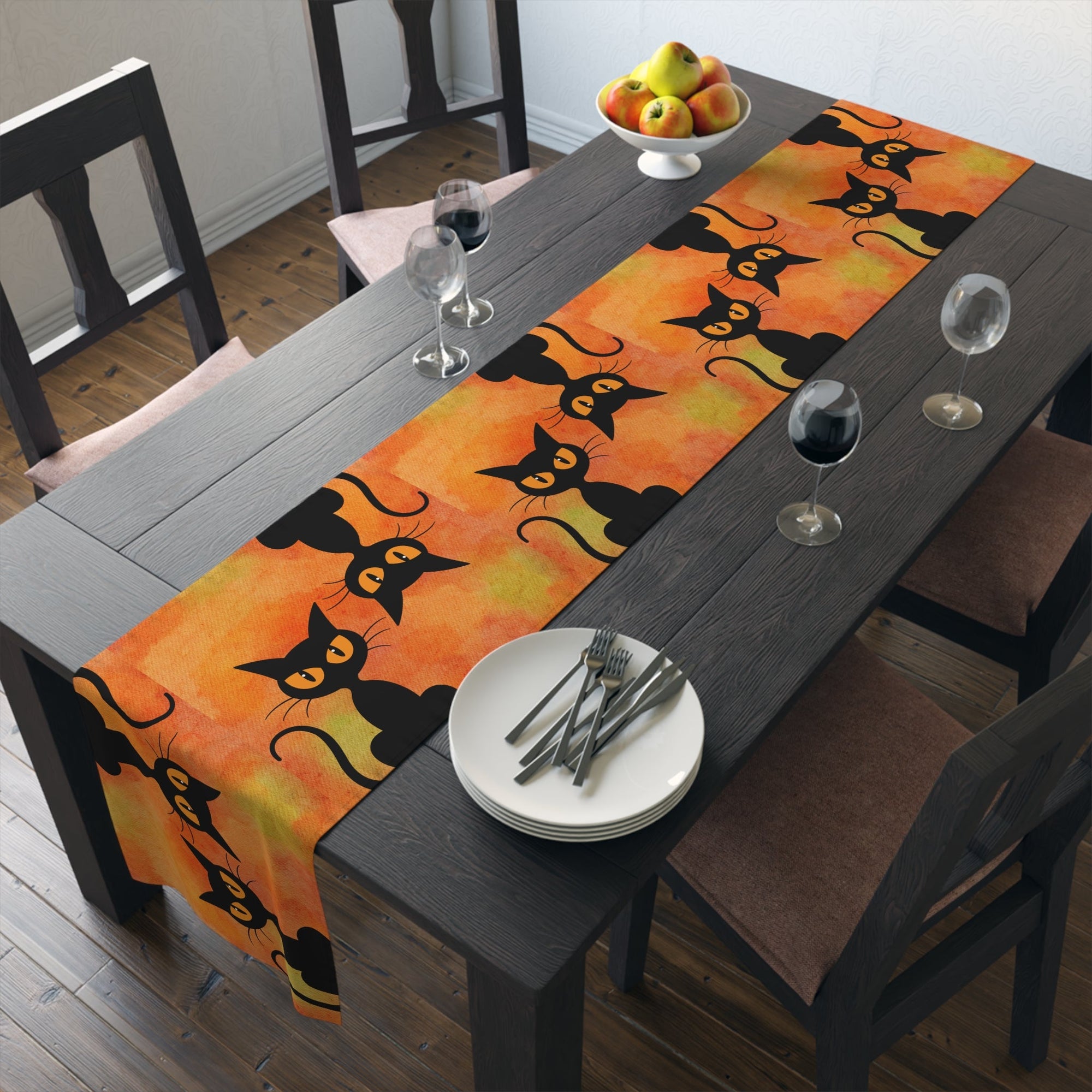 Black Cat on Orange Table Runner - Home Decor - EpiAl's Shop