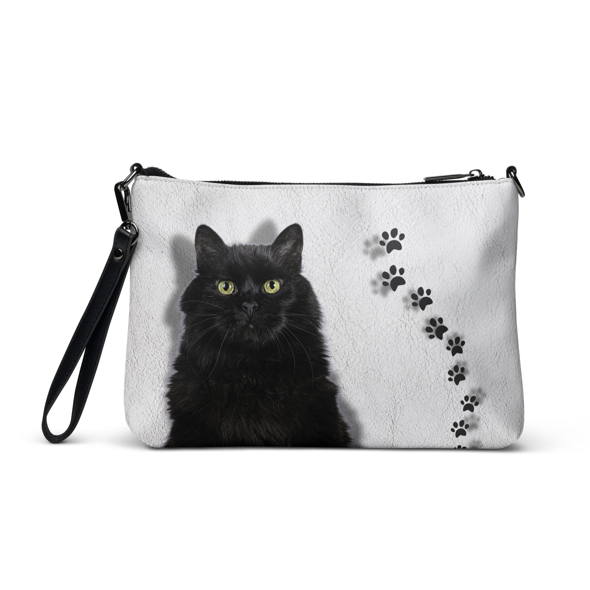 Black Cat on White Leather Crossbody Bag - handbag - EpiAl's Shop