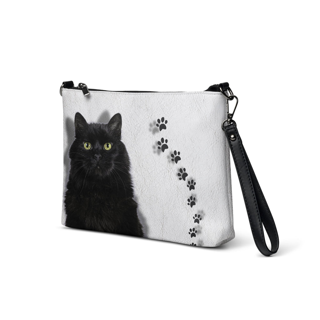 Black Cat on White Leather Crossbody Bag - handbag - EpiAl's Shop