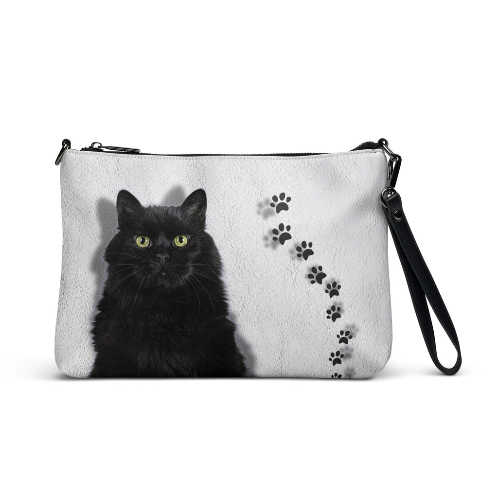 Black Cat on White Leather Crossbody Bag - handbag - EpiAl's Shop