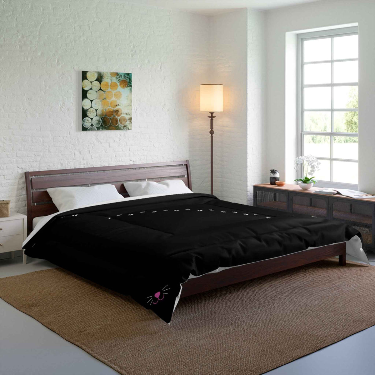 Black “Pawprint Path” Cat Lover Comforter - Decor, Blankets, Comforter - EpiAl's Shop