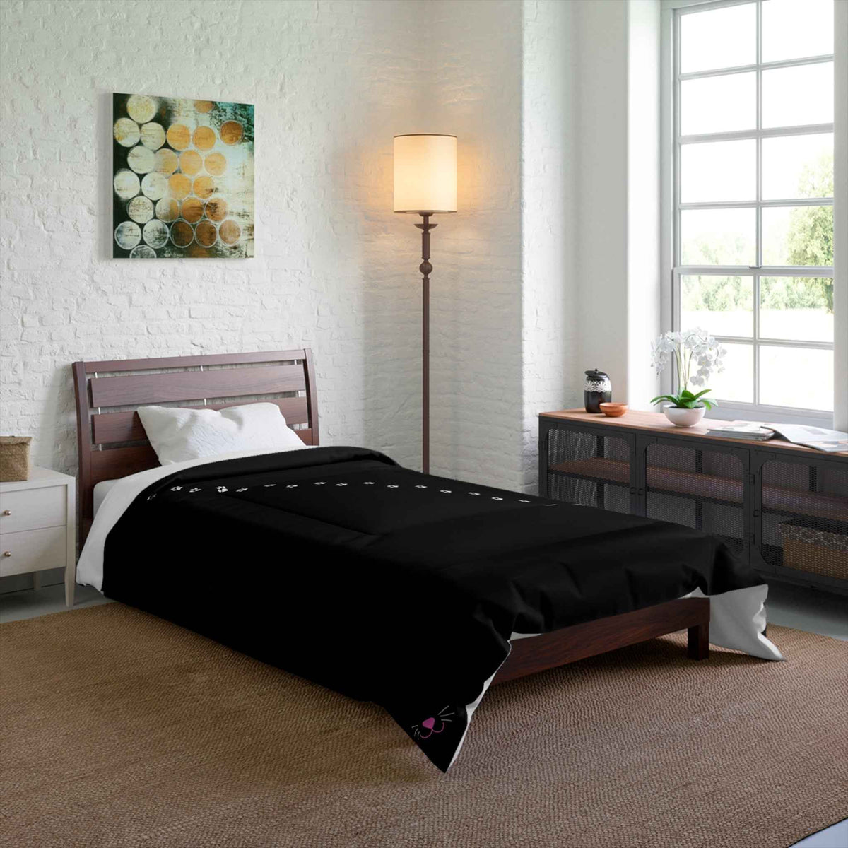 Black “Pawprint Path” Cat Lover Comforter - Decor, Blankets, Comforter - EpiAl's Shop