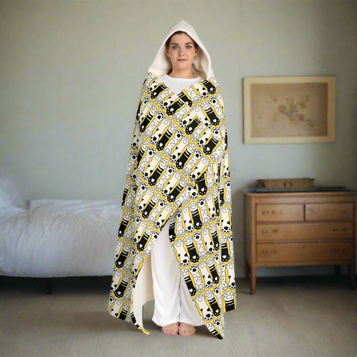 Black White Cat Paws Cozy Hooded Sherpa Fleece Blanket - Decor, Blankets & Comforters - EpiAl's Shop