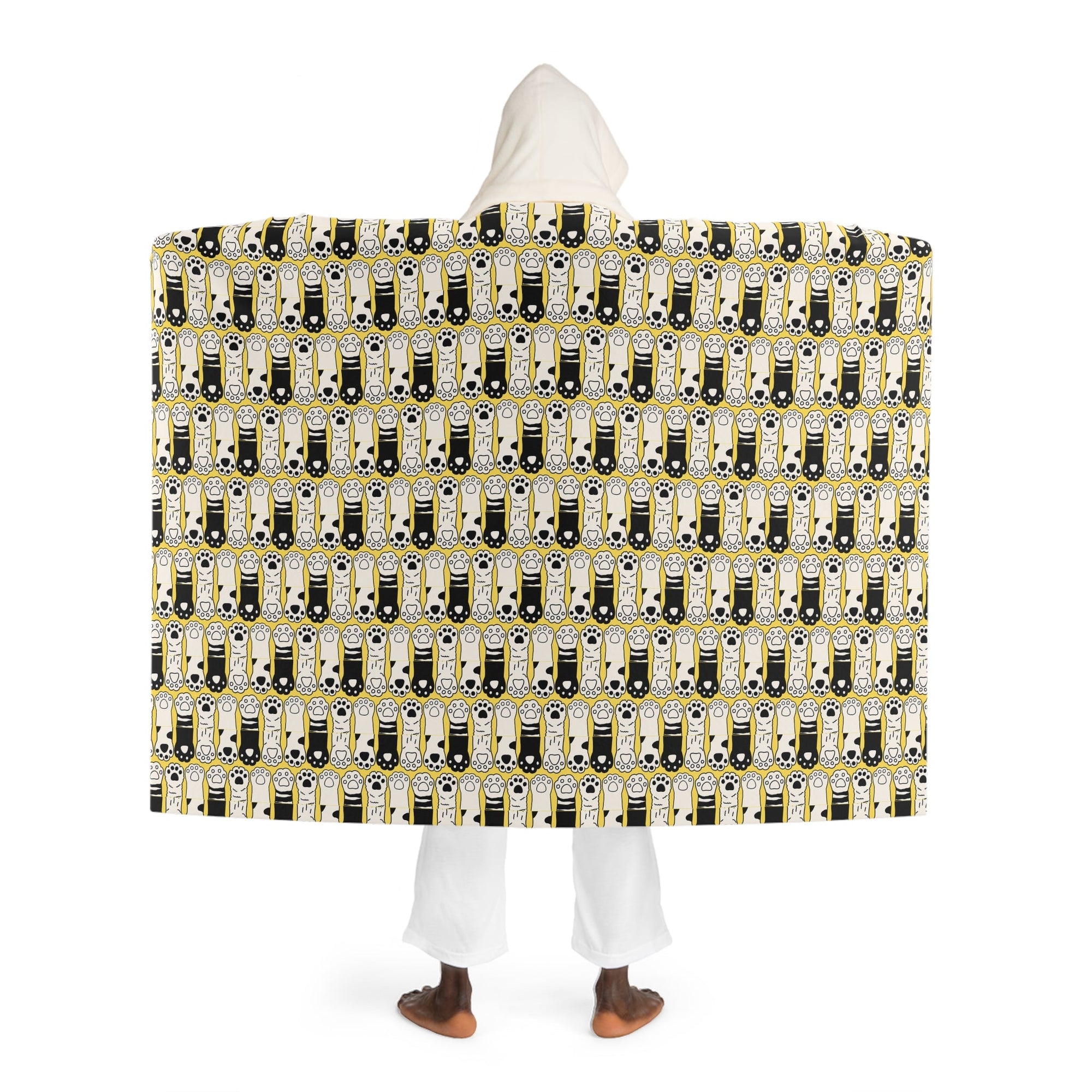 Black White Cat Paws Cozy Hooded Sherpa Fleece Blanket - Decor, Blankets & Comforters - EpiAl's Shop
