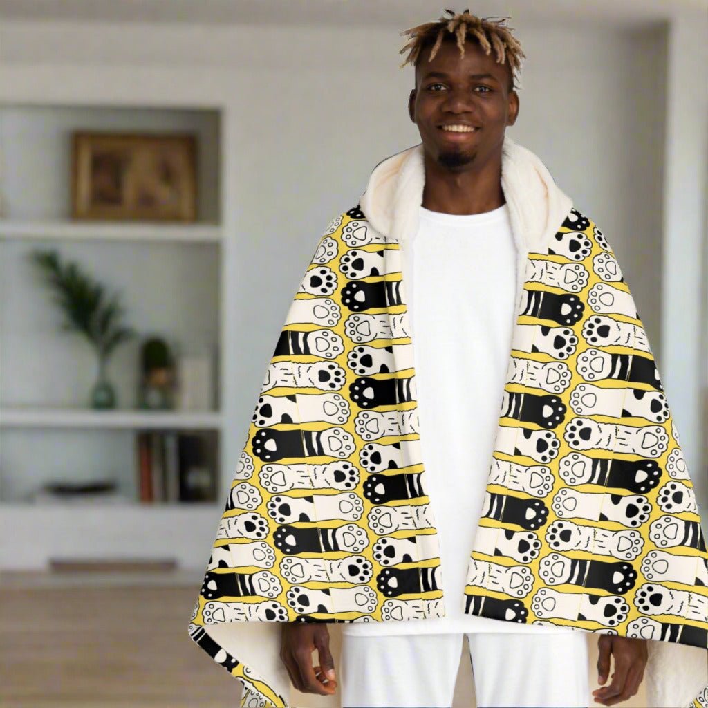 Black White Cat Paws Cozy Hooded Sherpa Fleece Blanket - Decor, Blankets & Comforters - EpiAl's Shop