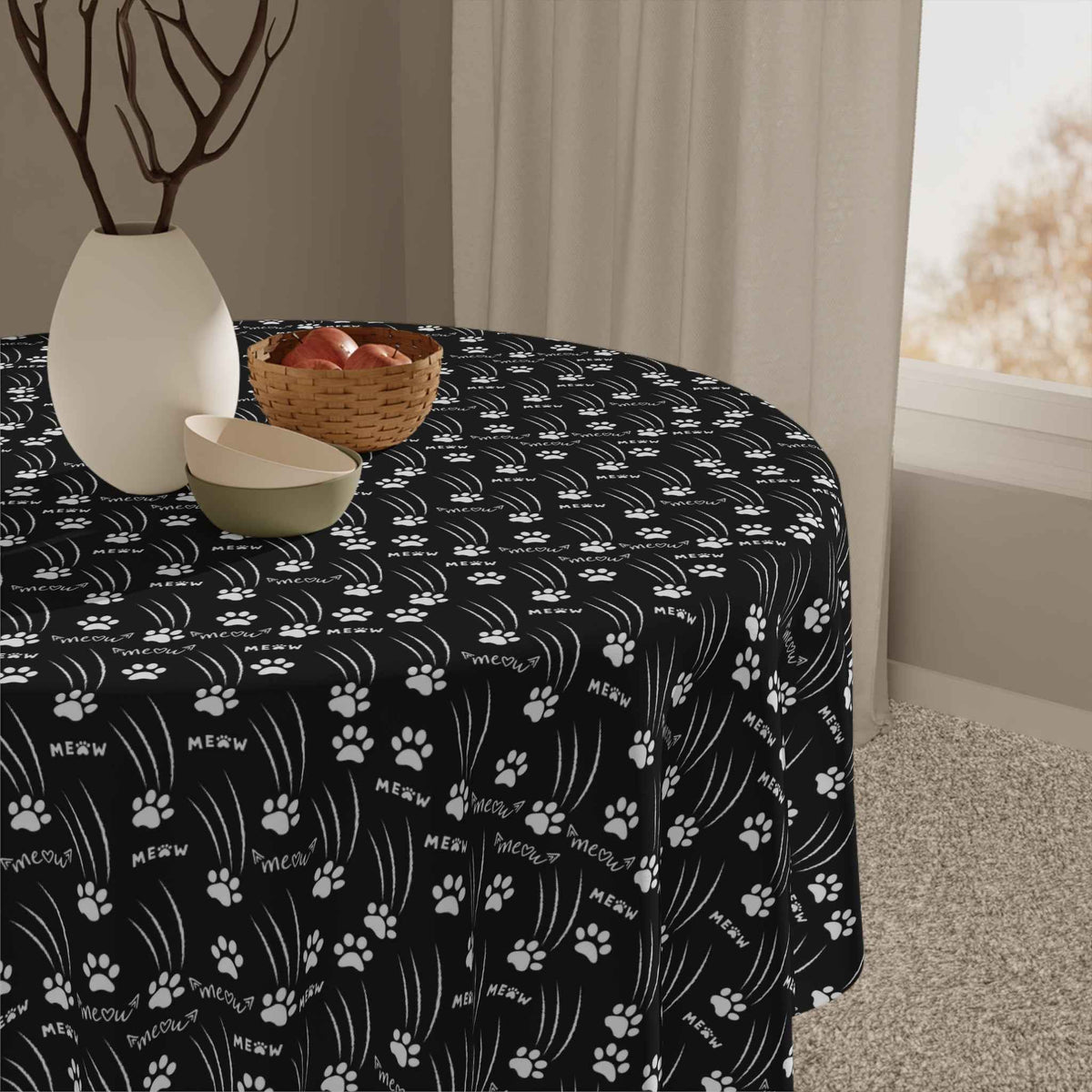 “Black & White Meow Trails” Square Tablecloth - Decor, Home, Tablecloths & Runners - EpiAl's Shop