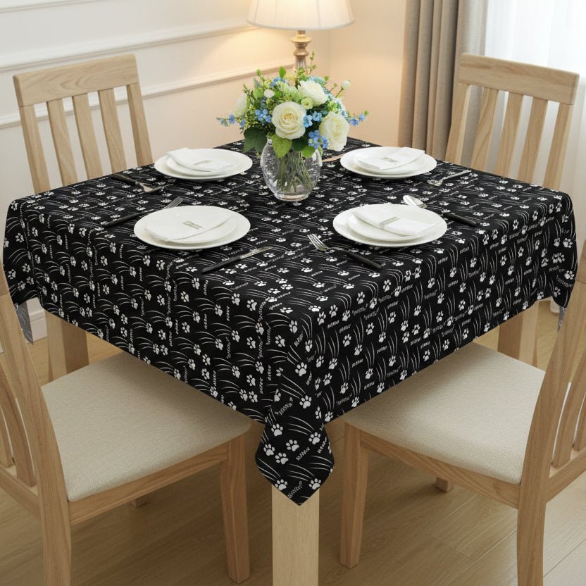 “Black & White Meow Trails” Square Tablecloth - Decor, Home, Tablecloths & Runners - EpiAl's Shop