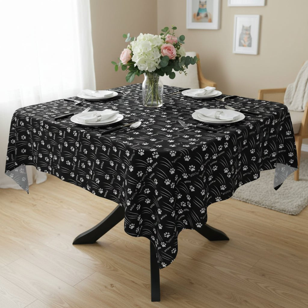 “Black & White Meow Trails” Square Tablecloth - Decor, Home, Tablecloths & Runners - EpiAl's Shop