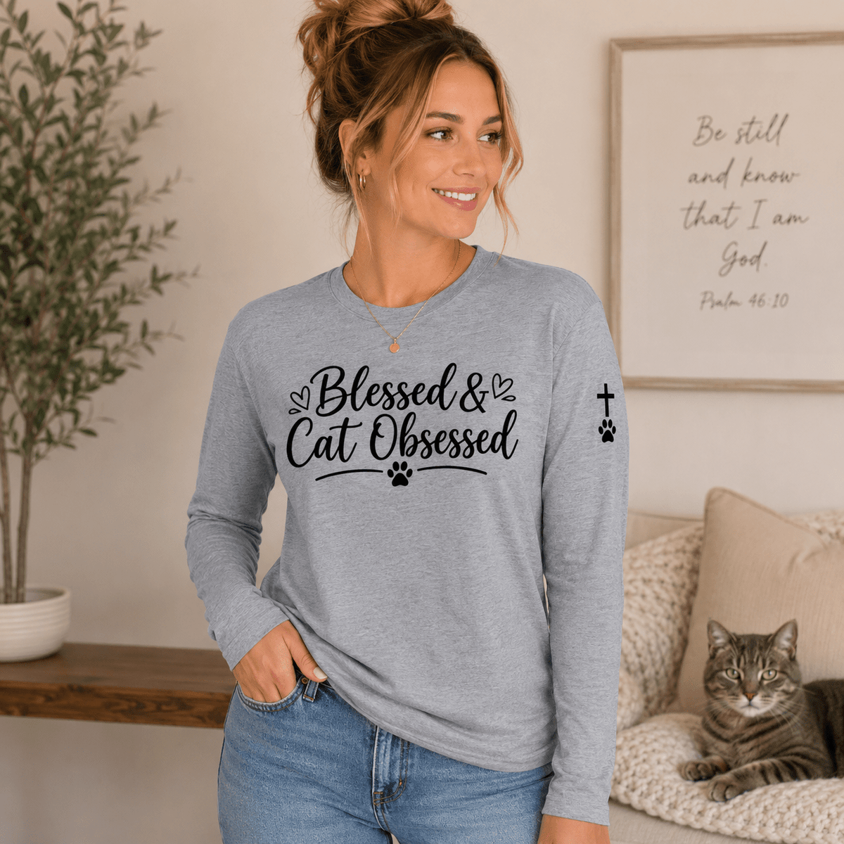 Blessed & Cat Obsessed Women's Long Sleeve Shirt - Clothing, Women, T-Shirts, Long-Sleeved - EpiAl's Shop