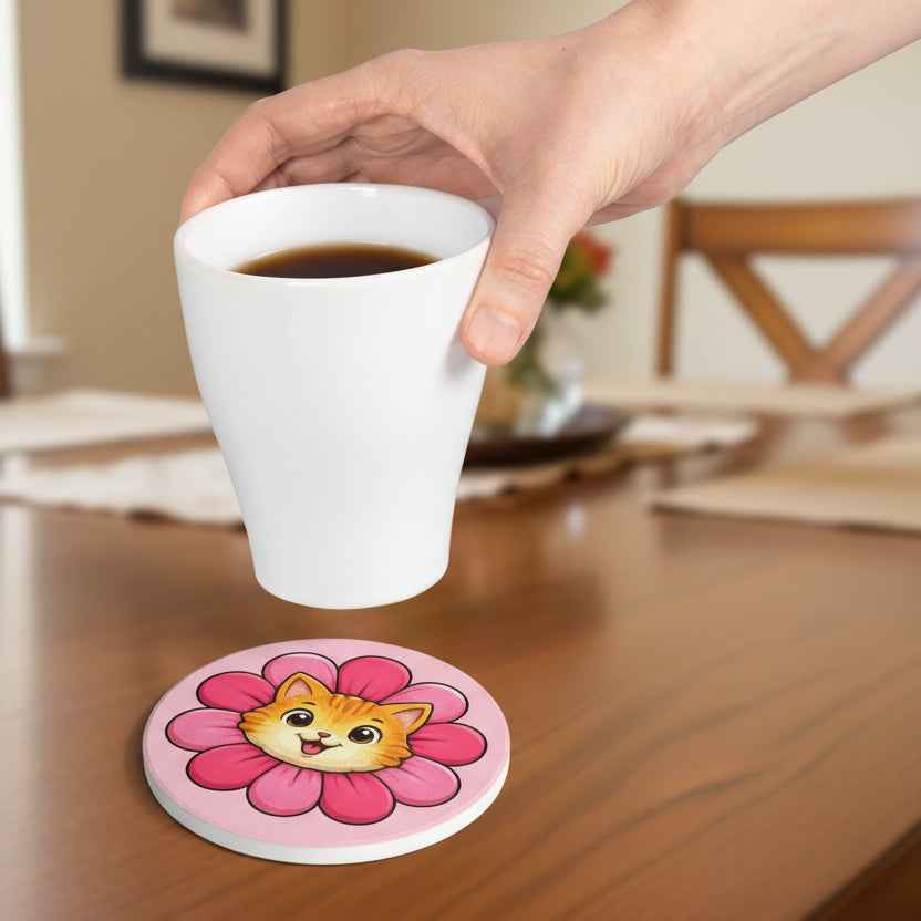 Blooming Cat Coaster – Tiny Burst of Joy - Decor, Coasters - EpiAl's Shop