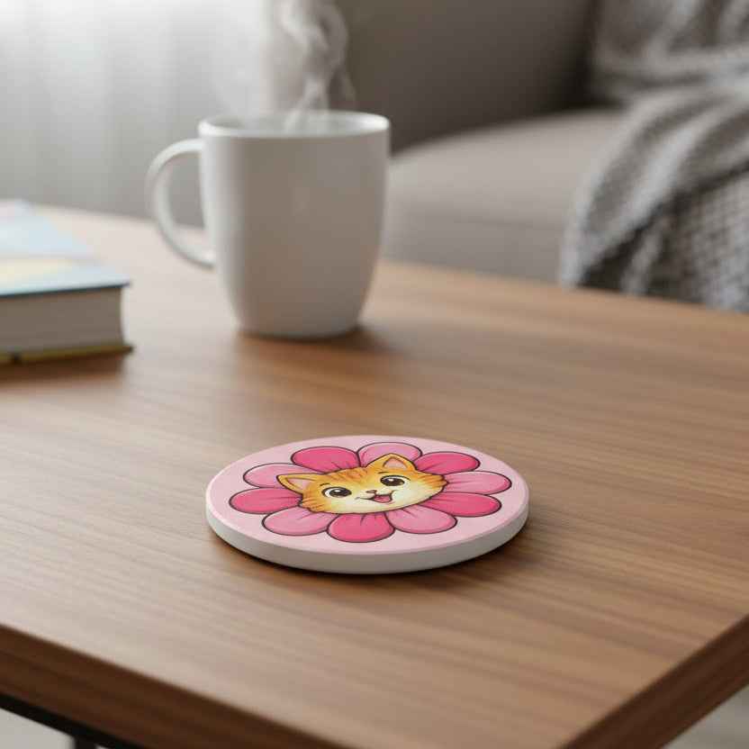 Blooming Cat Coaster – Tiny Burst of Joy - Decor, Coasters - EpiAl's Shop