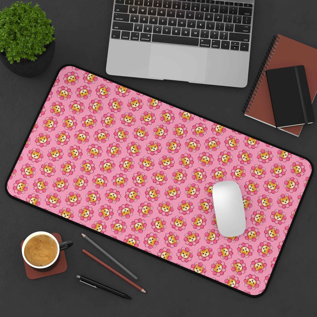 Blooming Chaos Pink Cat Pattern Desk Mat - Pads, Mouse & Desk - EpiAl's Shop
