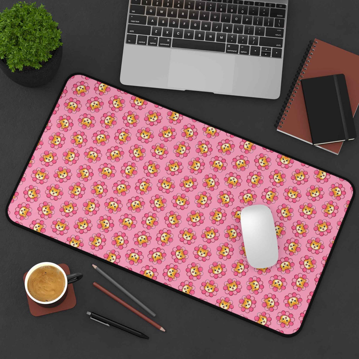 Blooming Chaos Pink Cat Pattern Desk Mat - Pads, Mouse & Desk - EpiAl's Shop