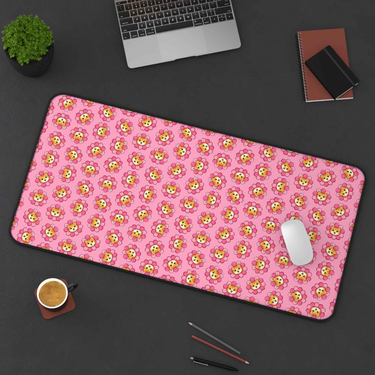 Blooming Chaos Pink Cat Pattern Desk Mat - Pads, Mouse & Desk - EpiAl's Shop