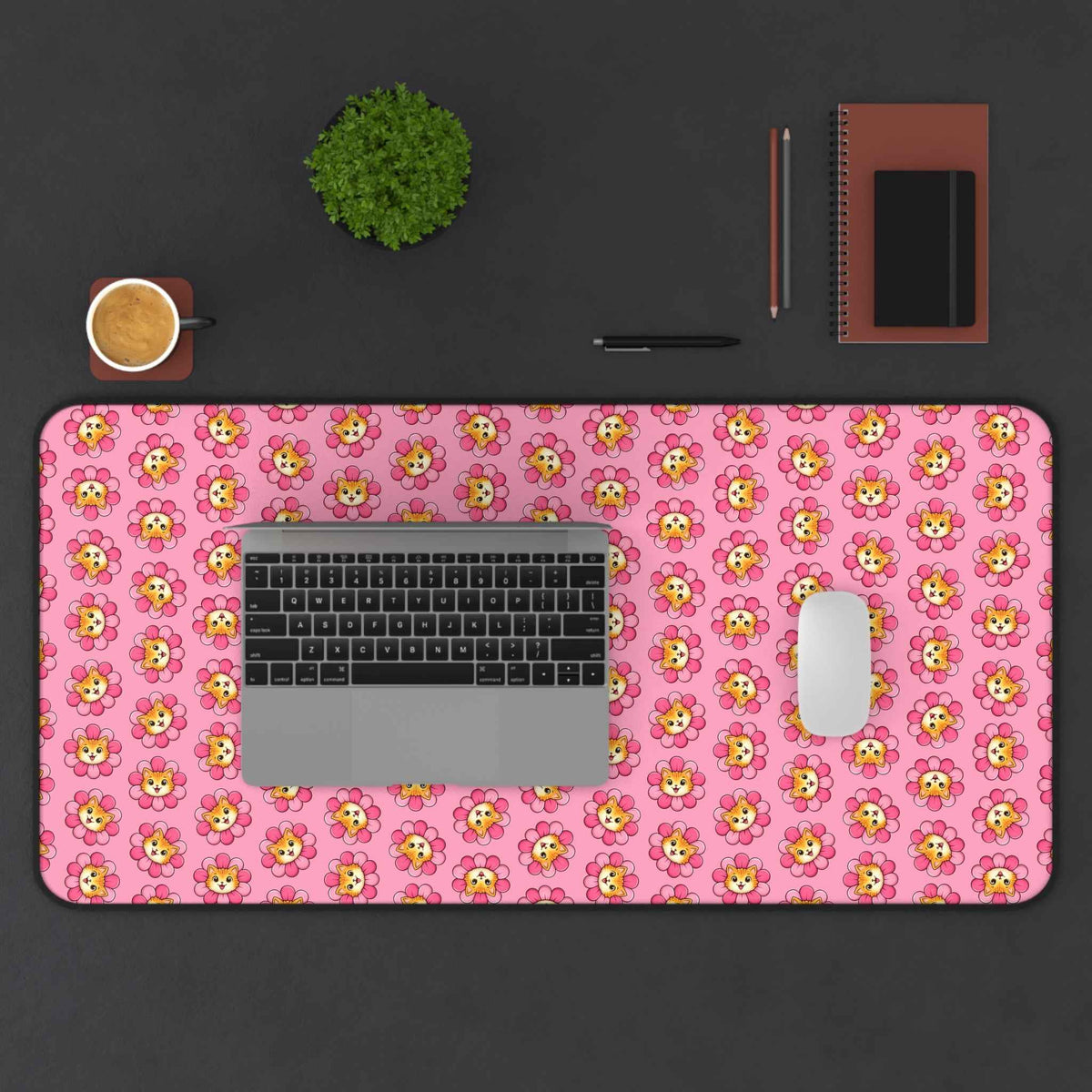 Blooming Chaos Pink Cat Pattern Desk Mat - Pads, Mouse & Desk - EpiAl's Shop