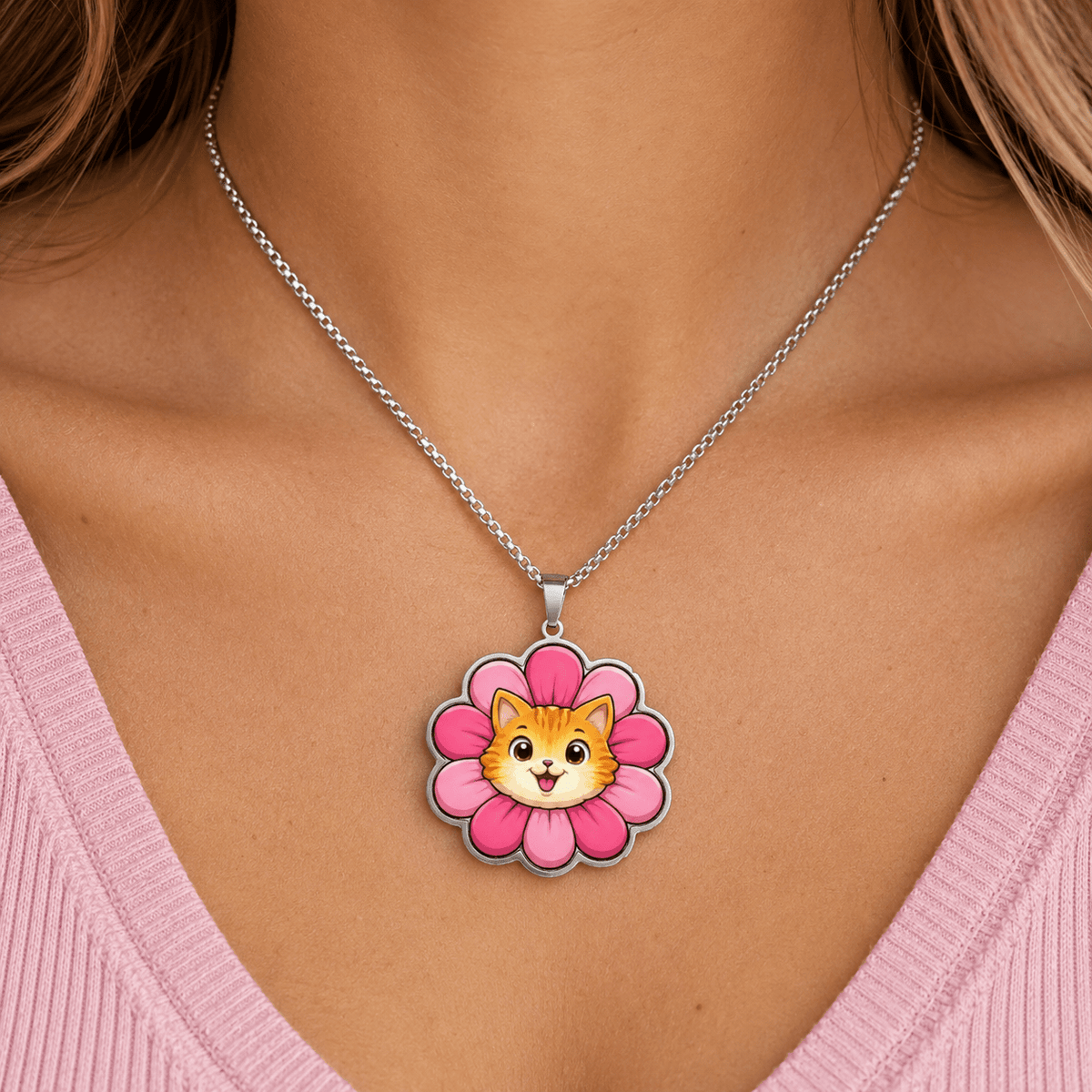 Blooming Menace Cat Flower Necklace | Cute Floral Chaos Pendant - Jewelry, Necklaces - EpiAl's Shop