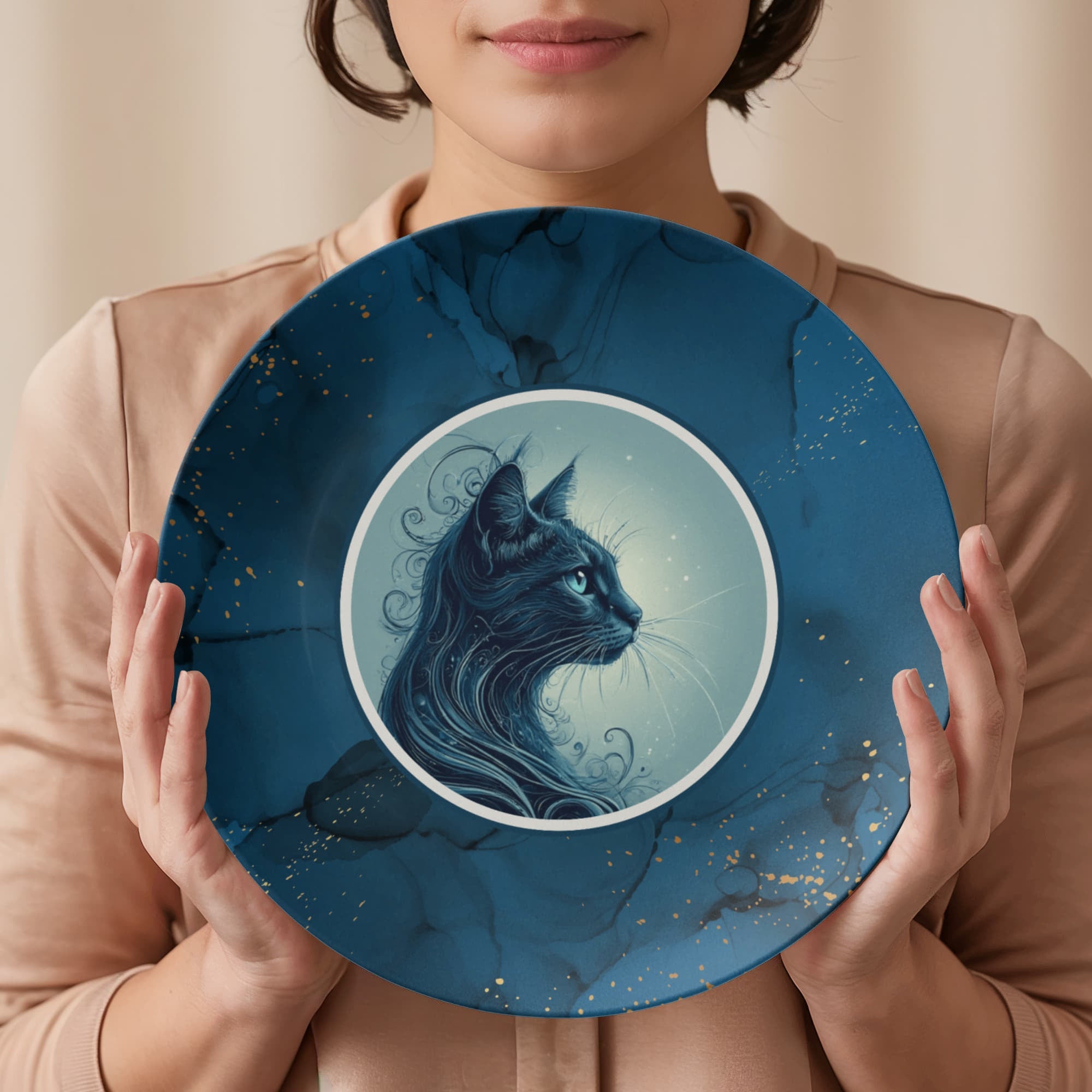 Blue Cat with Gold Accents Collectible Plate - Decor, Kitchen & Dining, Plates - EpiAl's Shop