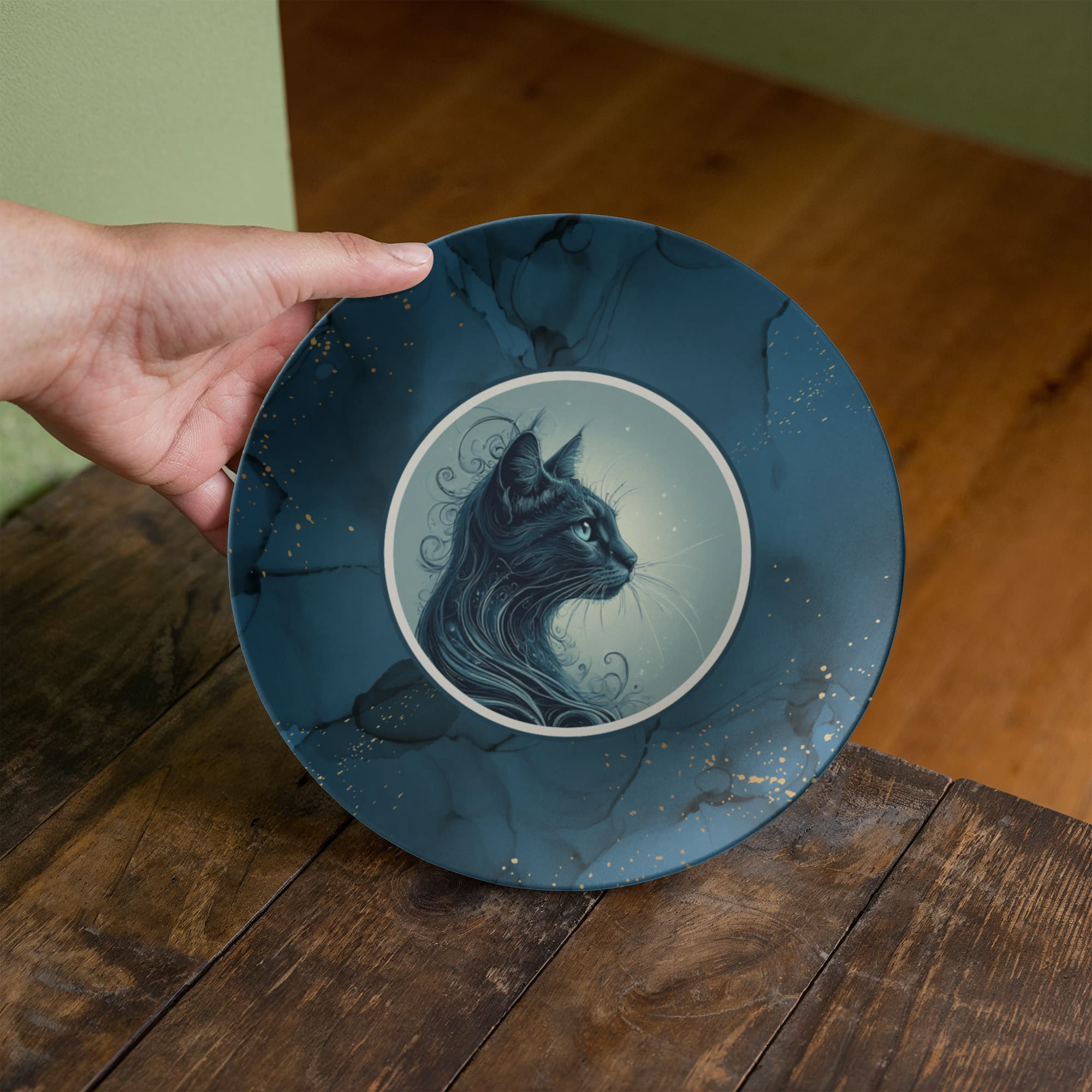 Blue Cat with Gold Accents Collectible Plate - Decor, Kitchen & Dining, Plates - EpiAl's Shop