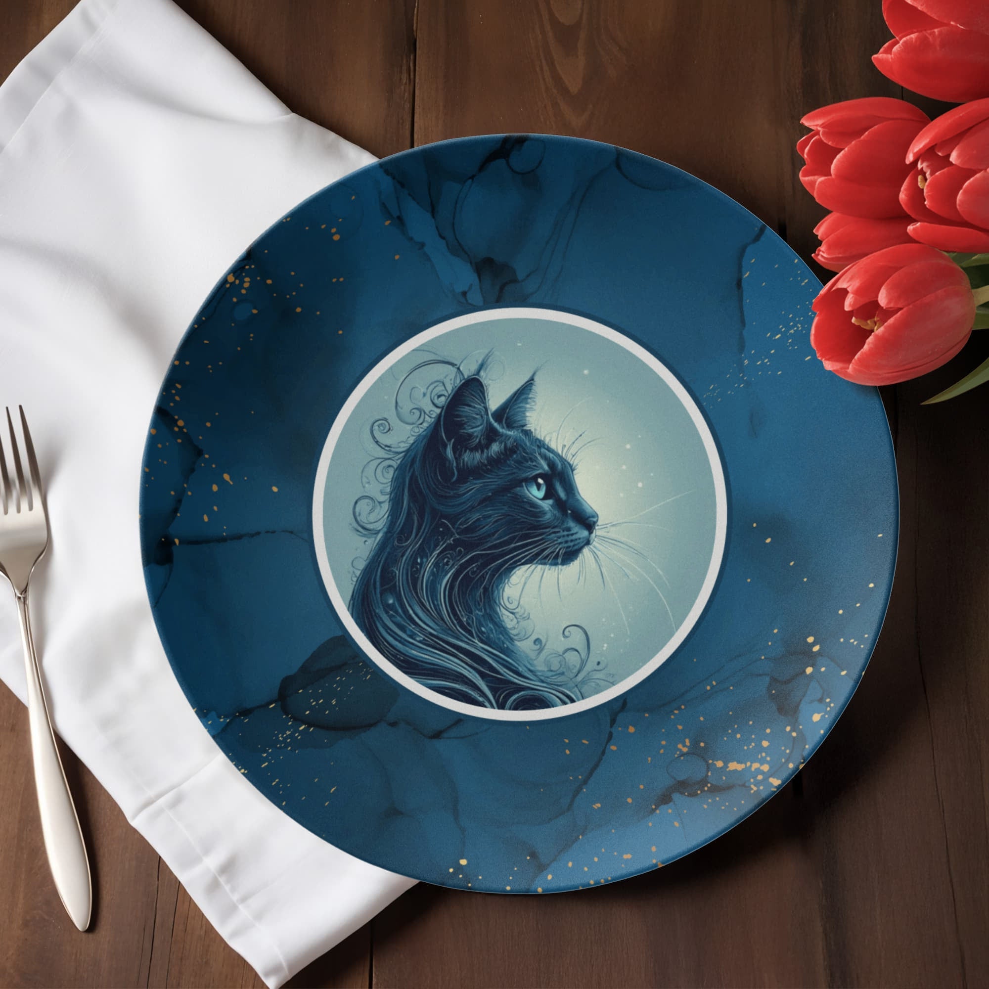 Blue Cat with Gold Accents Collectible Plate - Decor, Kitchen & Dining, Plates - EpiAl's Shop
