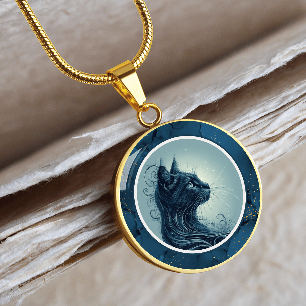 Blue Cat with Gold Accents Pendant Necklace - Jewelry, Necklaces - EpiAl's Shop
