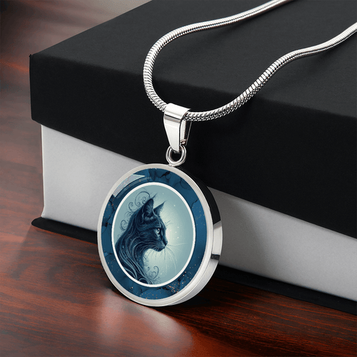 Blue Cat with Gold Accents Pendant Necklace - Jewelry, Necklaces - EpiAl's Shop