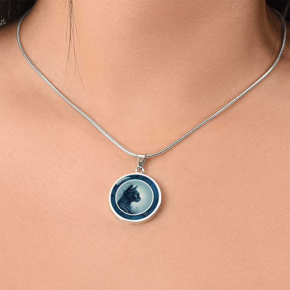 Blue Cat with Gold Accents Pendant Necklace - Jewelry, Necklaces - EpiAl's Shop