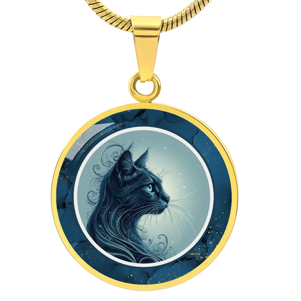 Blue Cat with Gold Accents Pendant Necklace - Jewelry, Necklaces - EpiAl's Shop