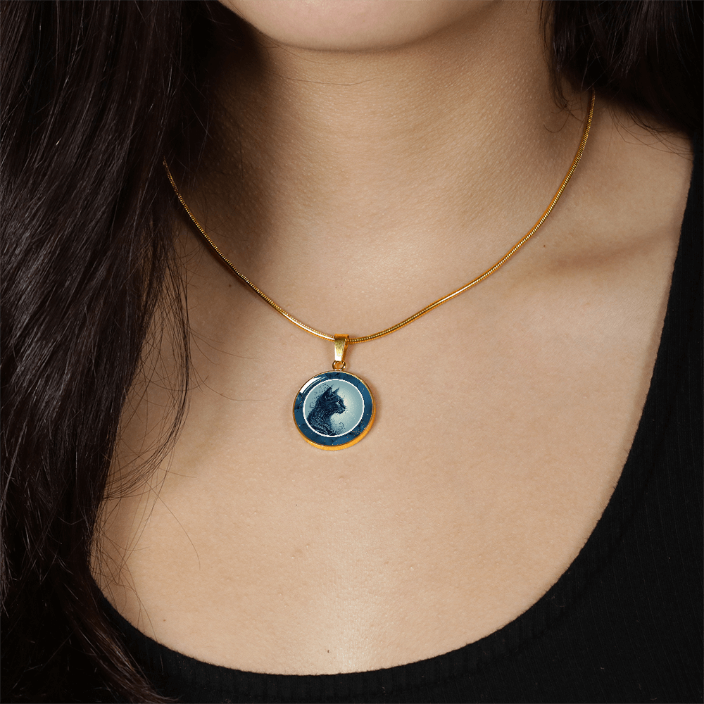 Blue Cat with Gold Accents Pendant Necklace - Jewelry, Necklaces - EpiAl's Shop