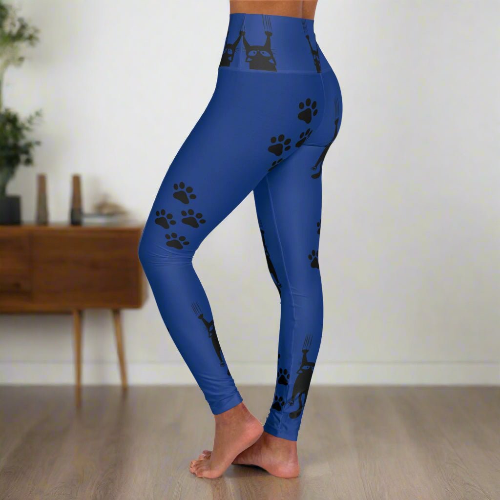 Blue Scared Kitty High Waisted Yoga Leggings - Clothing, Pants & Leggings - EpiAl's Shop
