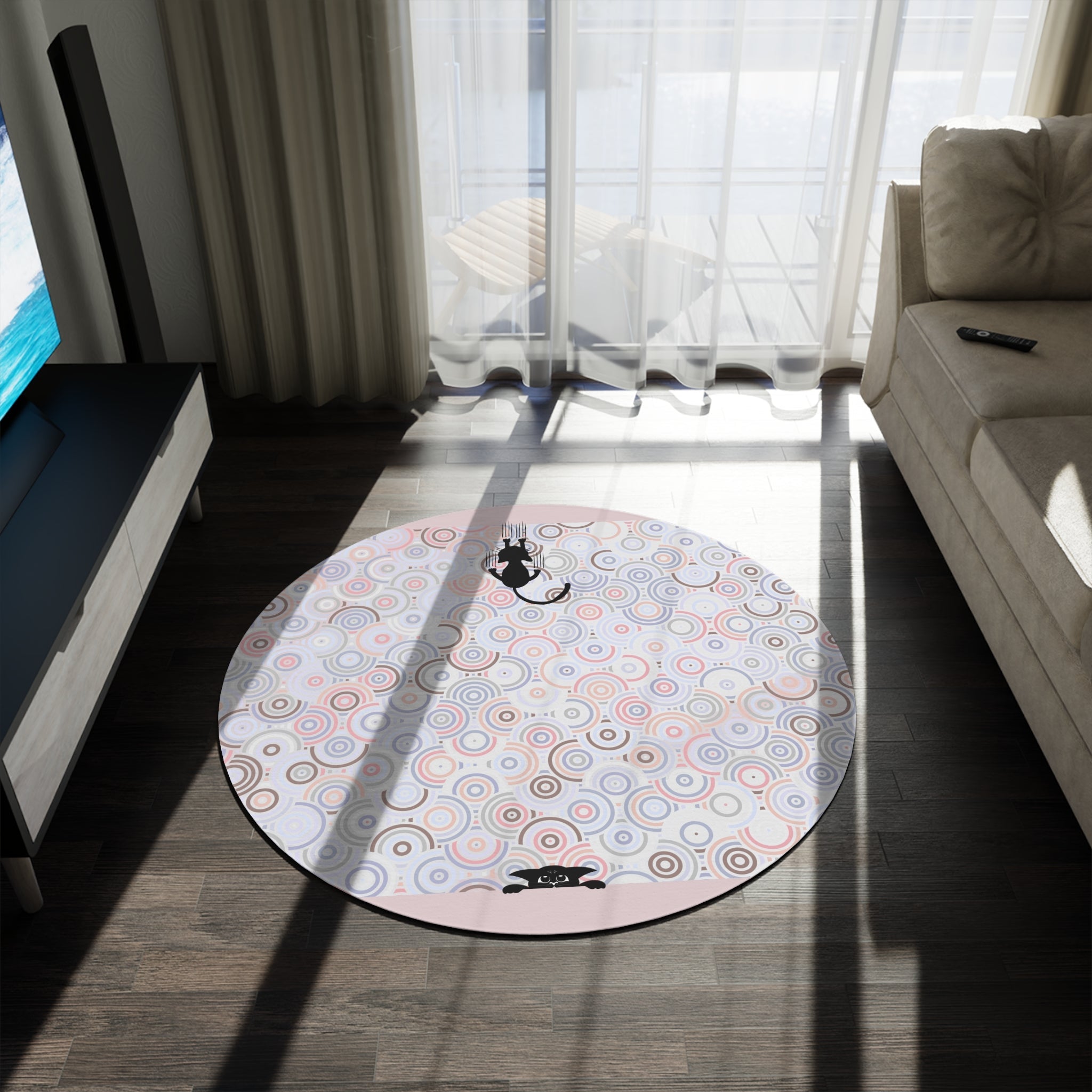 Bohemian Peeking Kitties Round Rug with Colorful Swirls - Decor, Home, Rugs & Doormats - EpiAl's Shop