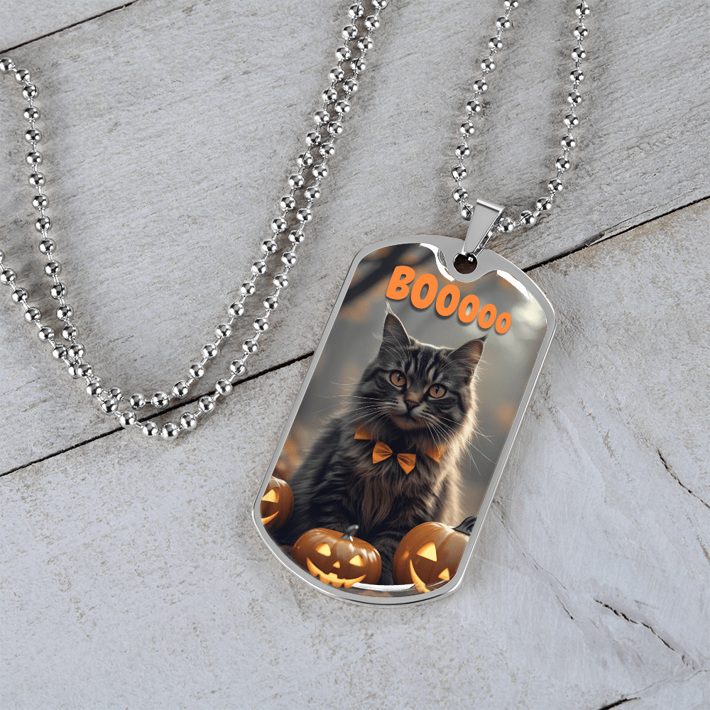 Boooo Kitty Halloween Dog Tag Necklace - Jewelry, Necklaces - EpiAl's Shop