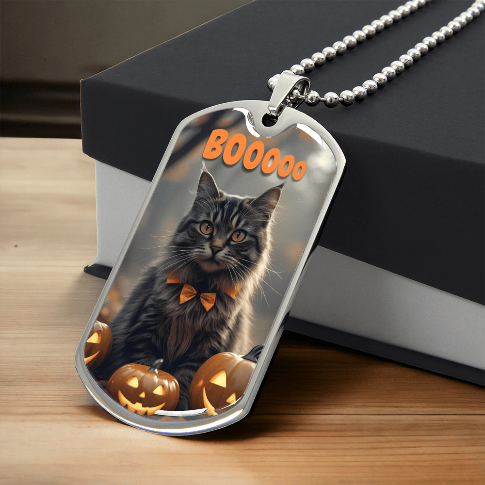 Boooo Kitty Halloween Dog Tag Necklace - Jewelry, Necklaces - EpiAl's Shop