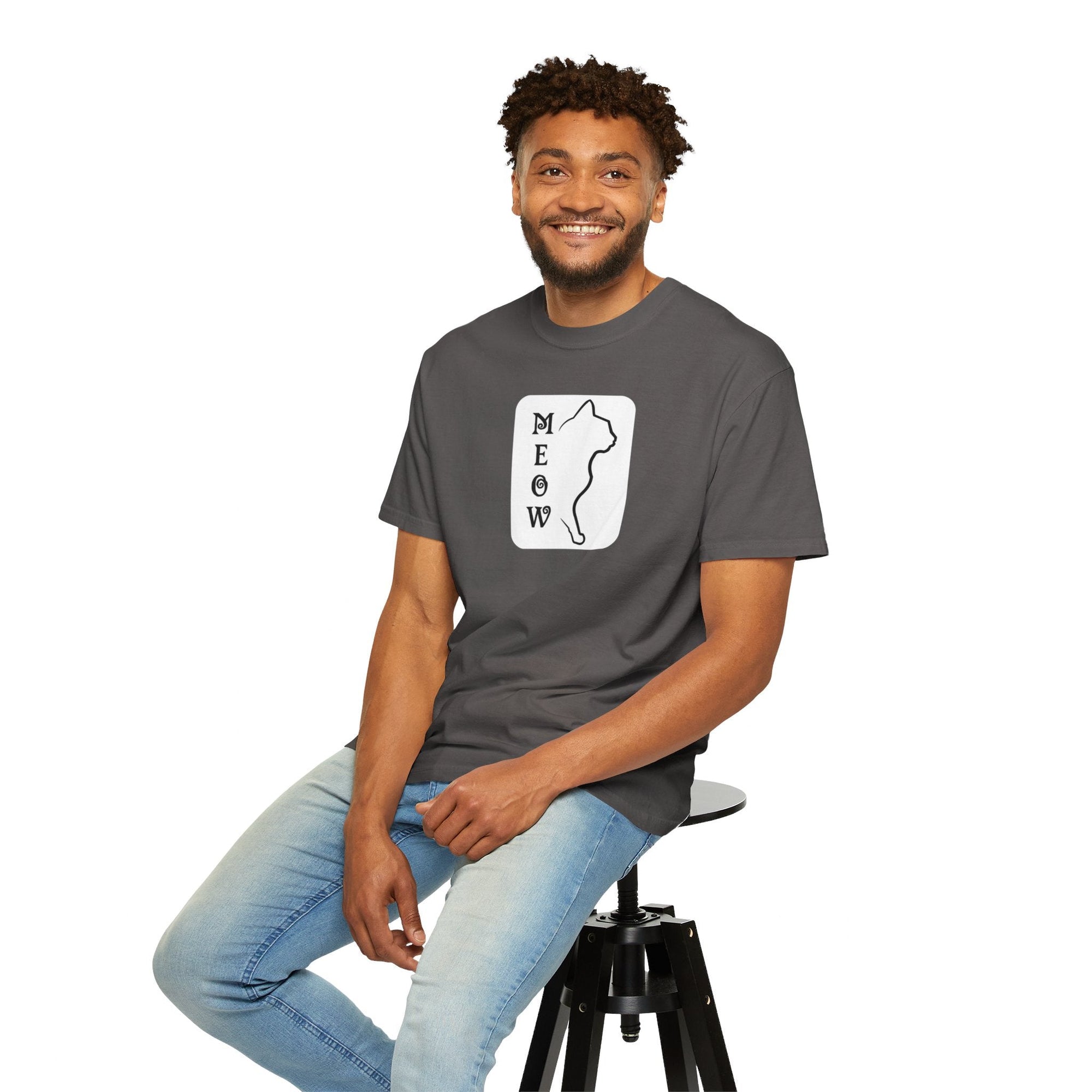 Boxy Meow Unisex Garment - Dyed T - shirt - T - Shirt - Epileptic Al’s Shop