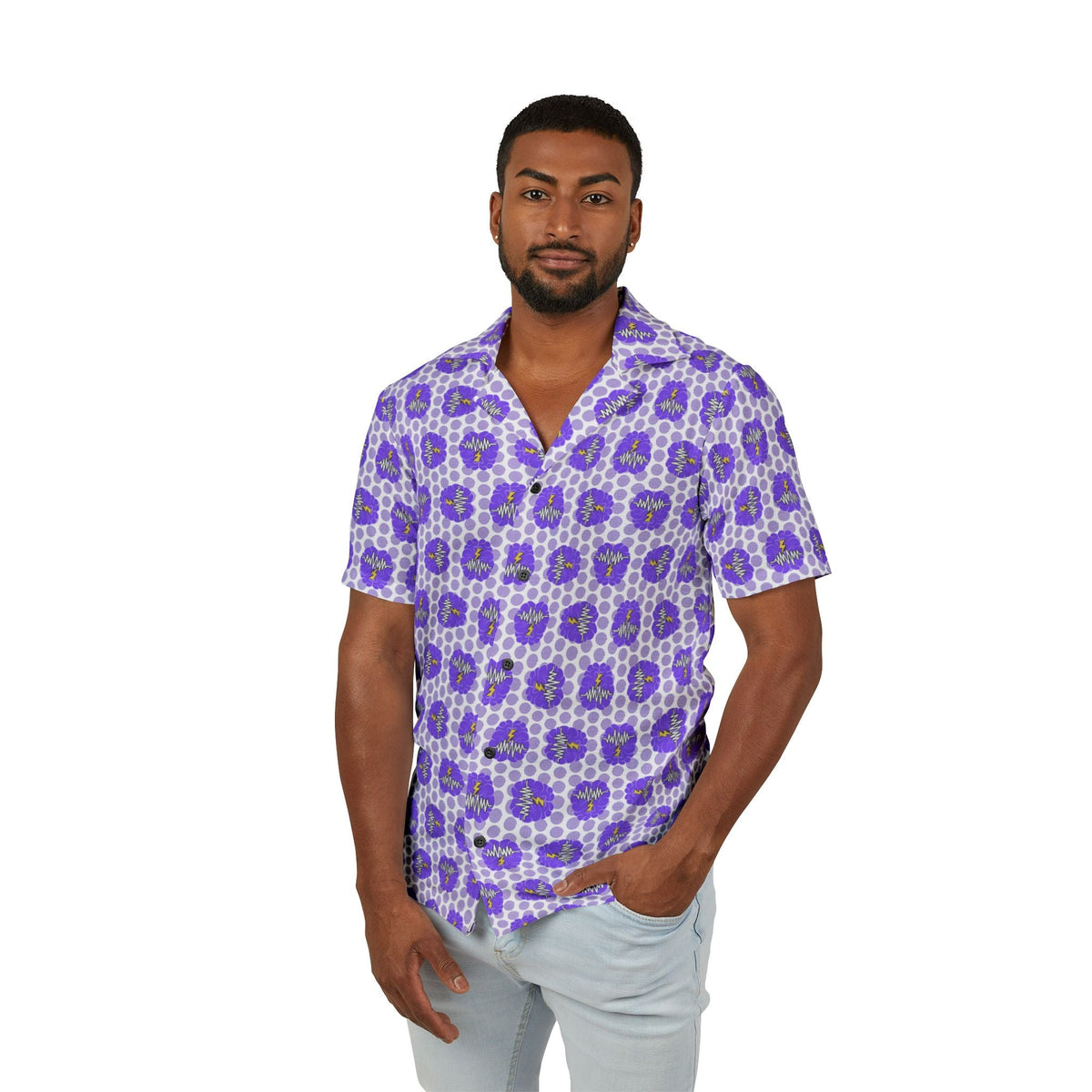 Brain Static Beach Club Camp Shirt | Epilepsy Awareness Button-Up - Clothing, Unisex, Shirt, Button-Up - EpiAl's Shop