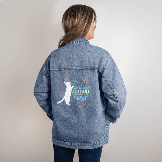 Broken Crayons Still Color Women's Oversized Denim Jacket - Jewelry - Epileptic Al’s Shop