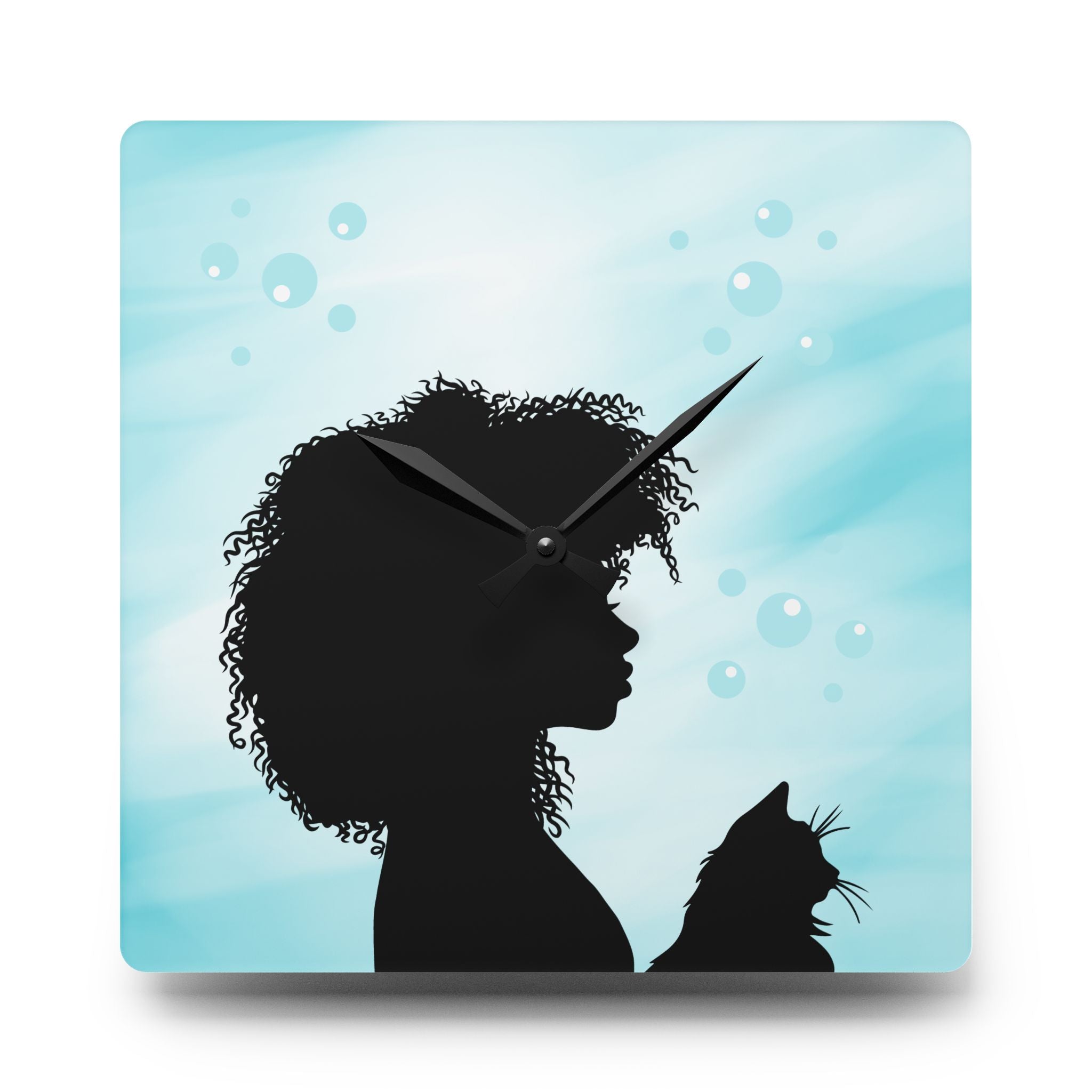 Bubbles Cat Lady Acrylic Wall Clock - Decor, Home, Wall Clocks - EpiAl's Shop