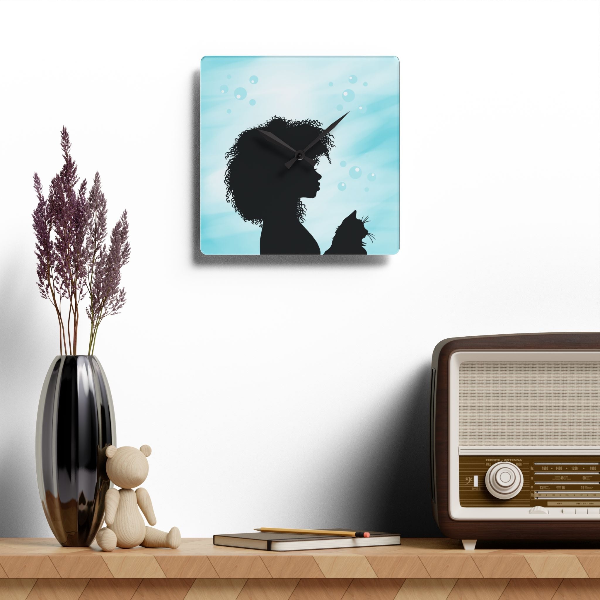 Bubbles Cat Lady Acrylic Wall Clock - Decor, Home, Wall Clocks - EpiAl's Shop