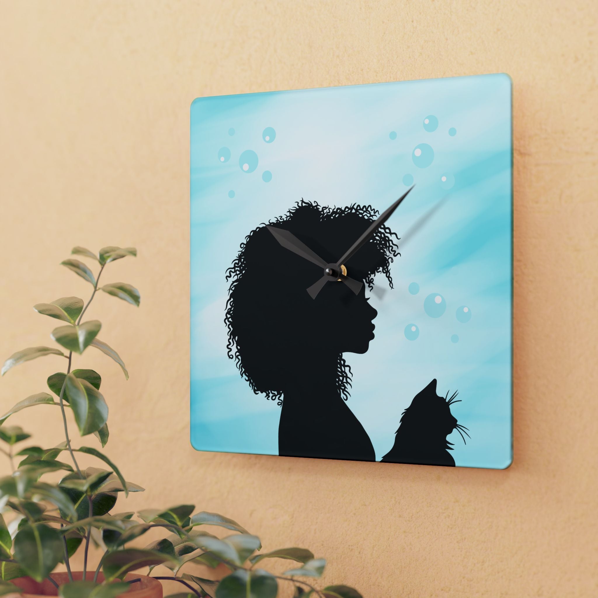 Bubbles Cat Lady Acrylic Wall Clock - Decor, Home, Wall Clocks - EpiAl's Shop