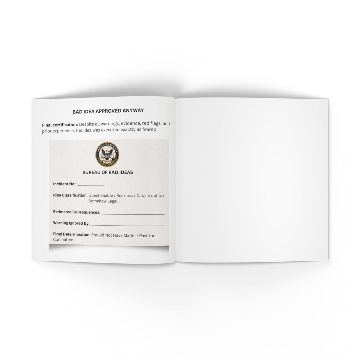 Bureau of Bad Ideas: Funny Faux-Government Softcover Book - Books, Softcover - EpiAl's Shop