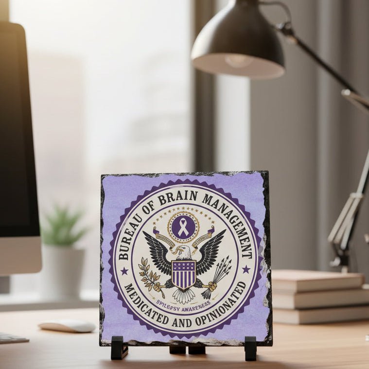 Bureau of Brain Management Slate Plaque | “Medicated and Opinionated” Desk Sign - Decor, Artwork, Signs, Desk - EpiAl's Shop