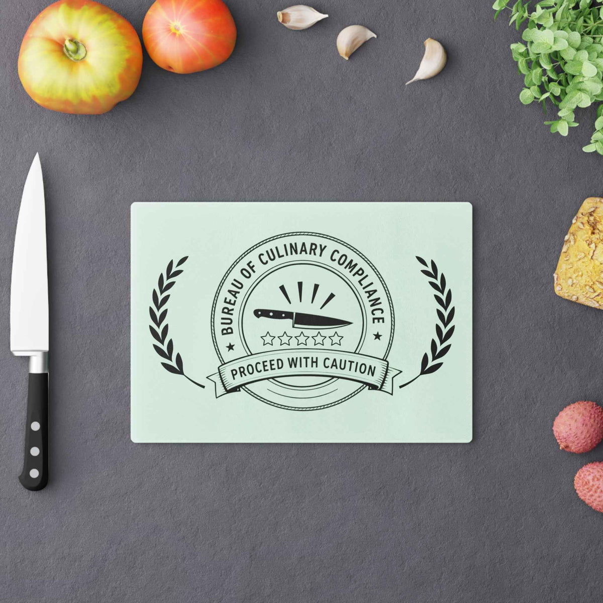 Bureau of Culinary Compliance Cutting Board – “Proceed With Caution” Glass Board - Boards & Trays, Cutting - EpiAl's Shop