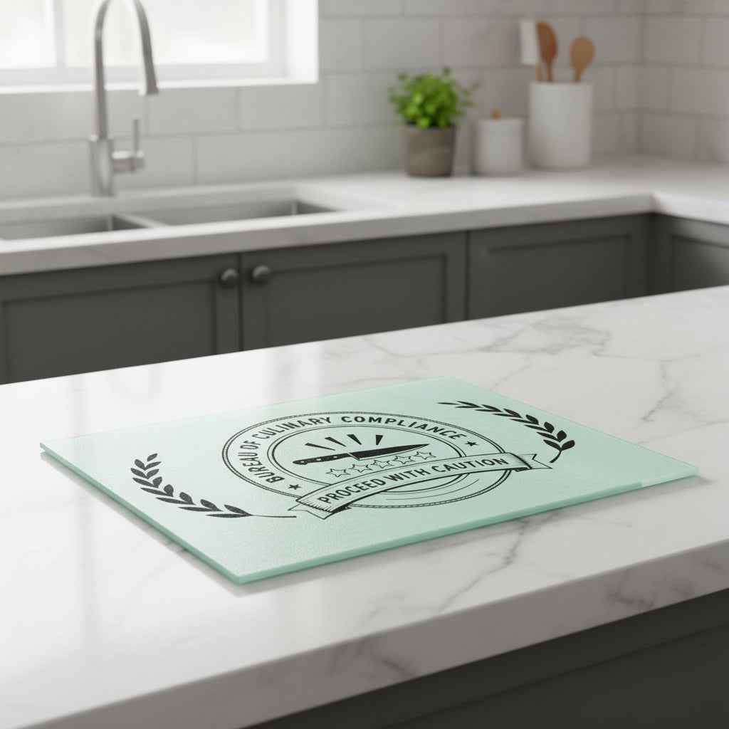 Bureau of Culinary Compliance Cutting Board – “Proceed With Caution” Glass Board - Boards & Trays, Cutting - EpiAl's Shop